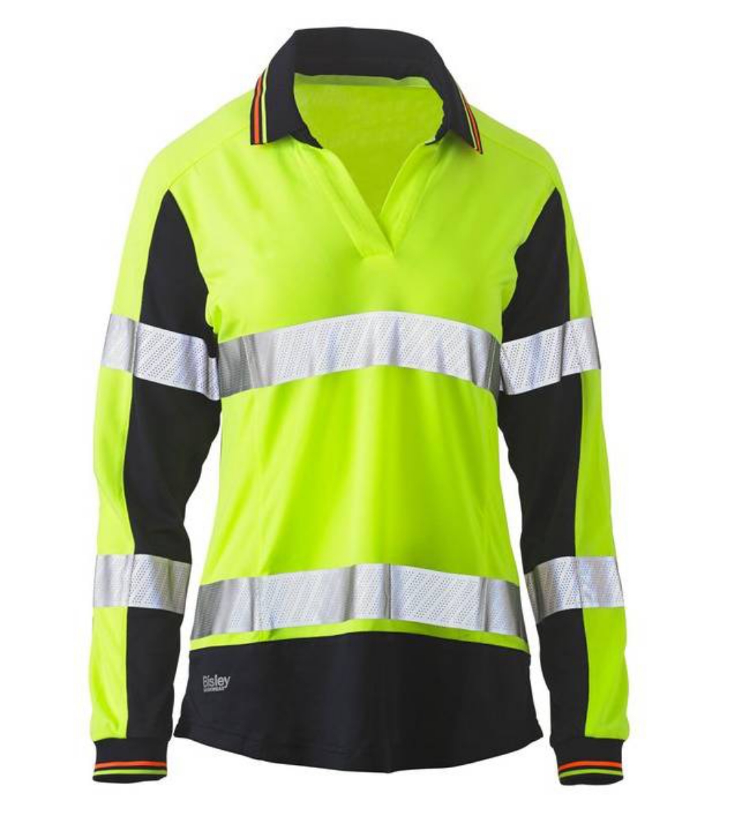 Picture of Bisley,Women's Taped Two Tone Hi Vis V-Neck Polo - Long Sleeve